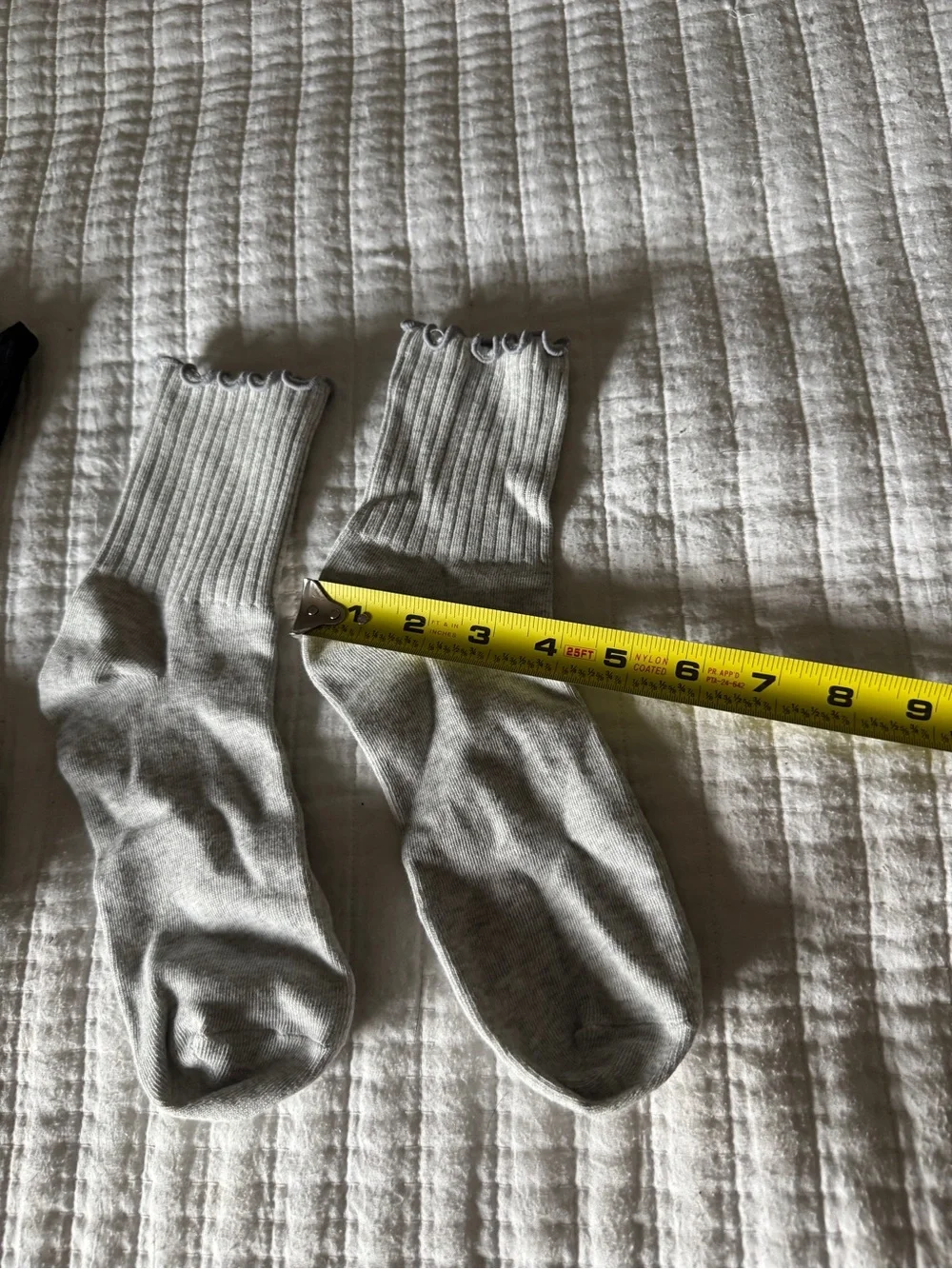 Set of 2 Ruffle Ankle Crew Socks Black & Heather Grey Lettuce Edge Trim Coquette
